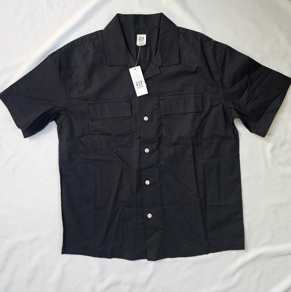 Gap Boys' Black Short Sleeve Button-Down Shirt-100% Cotton- Med (8)- NWT